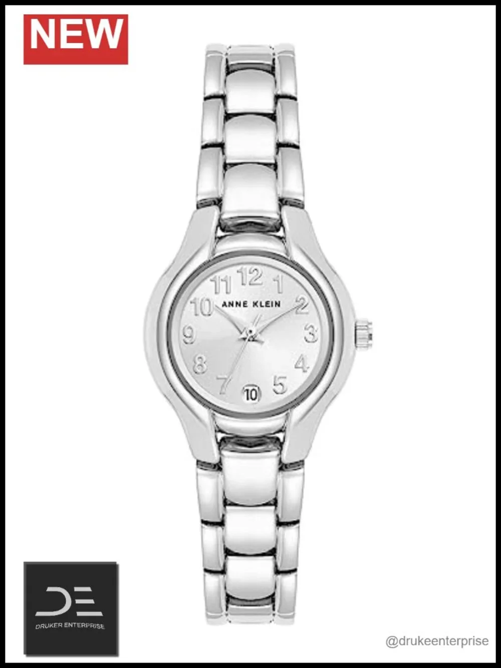 Silver-Tone Date Function Bracelet Watch with Mineral Crystal Lens